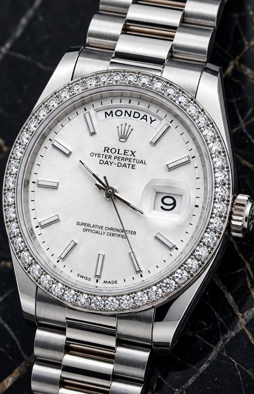 ROLEX DAY-DATE BAGUETTE PLATEADO-BLANCO
