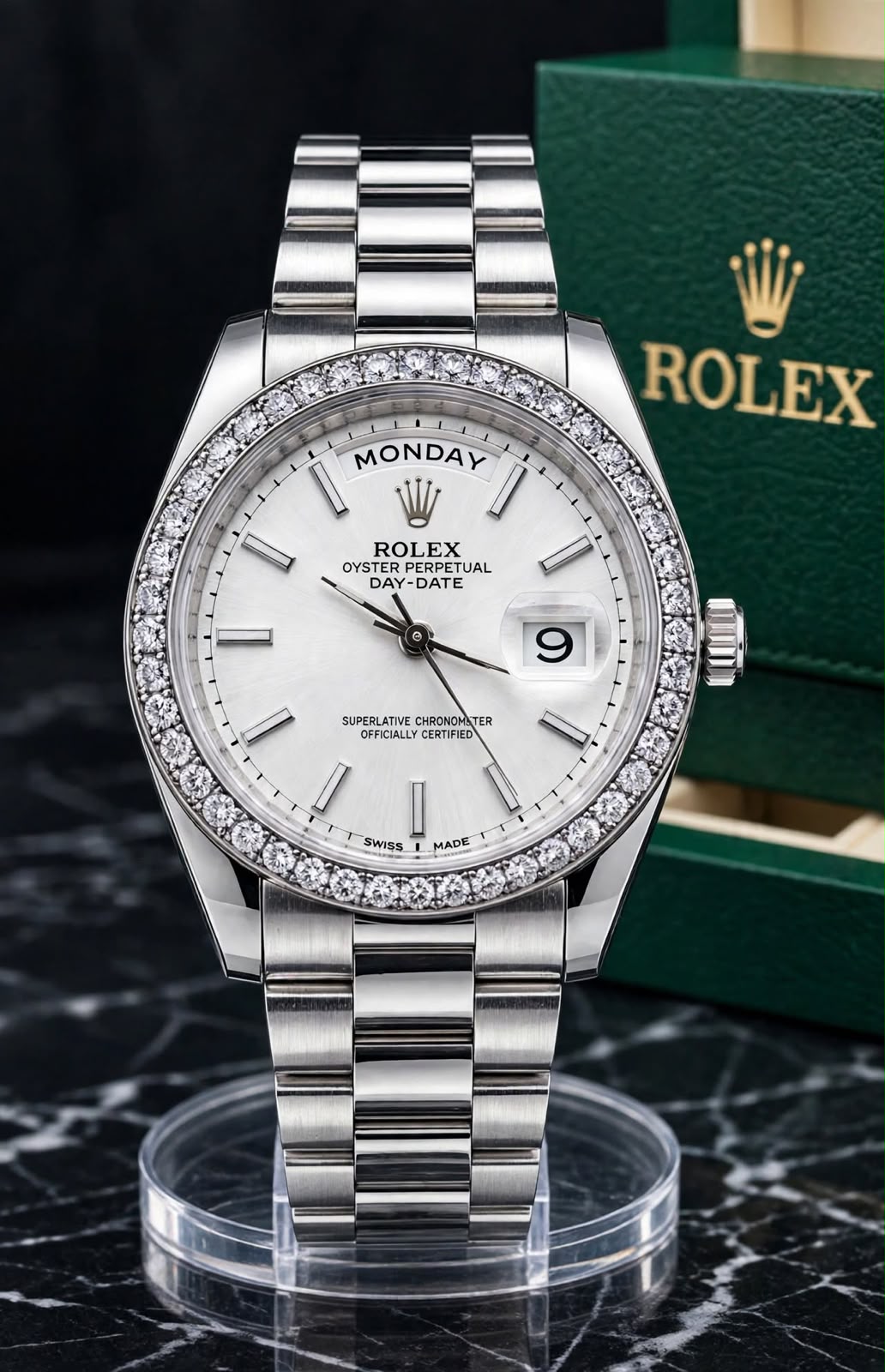 ROLEX DAY-DATE BAGUETTE PLATEADO-BLANCO